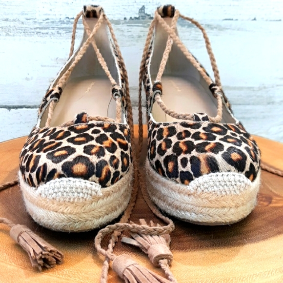 NWOT ANN TAYLOR LEATHER LEOPARD PRINT ESPADRILLE WEDGE SHOES - Picture 3 of 10